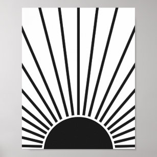 Sun Sunrise Black And White Abstract Sunshine Poster