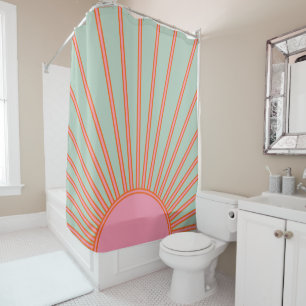 Sun Sunrise Green And Pink Abstract Retro Sunshine Shower Curtain