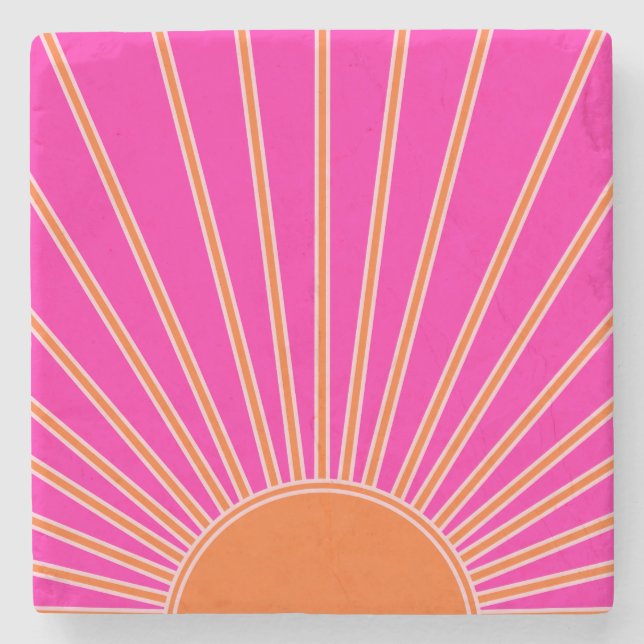 Sun Sunrise Hot Pink And Orange Preppy Sunshine Stone Coaster (Front)
