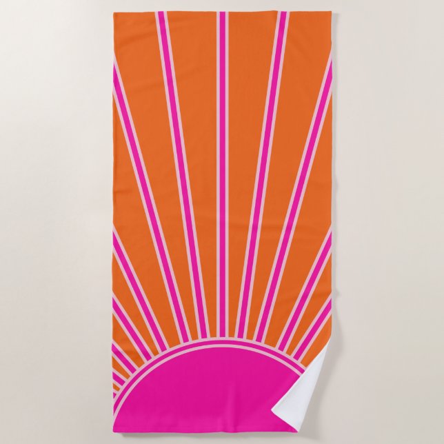 Sun Sunrise Orange And Hot Pink Preppy Sunshine Beach Towel (Front)