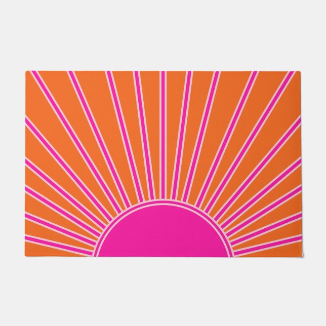 Sun Sunrise Orange And Hot Pink Preppy Sunshine Doormat (Front)