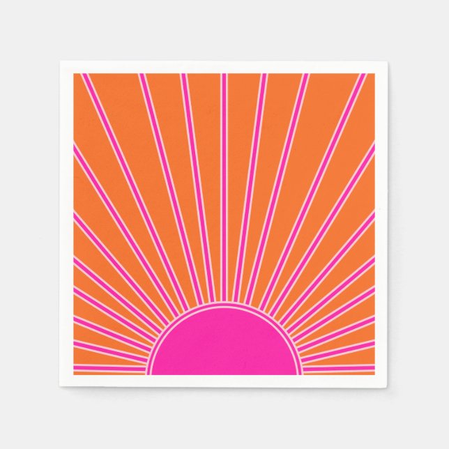 Sun Sunrise Orange And Hot Pink Preppy Sunshine Napkin (Front)