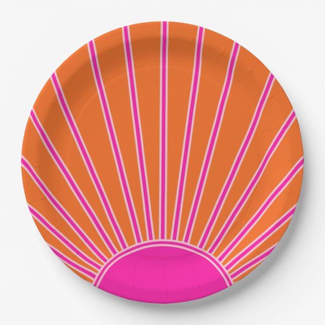 Sun Sunrise Orange And Hot Pink Preppy Sunshine Paper Plate (Front)