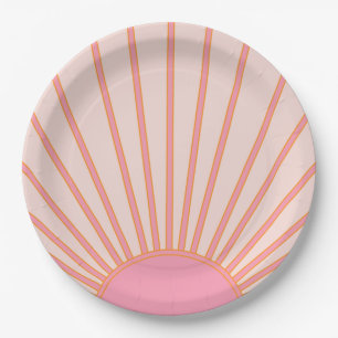 Sun Sunrise Pink Abstract Retro Sunshine Paper Plate