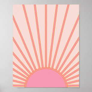 Sun Sunrise Pink Abstract Retro Sunshine Poster