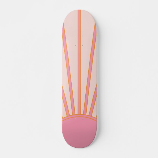 Sun Sunrise Pink Abstract Retro Sunshine Skateboard (Front)