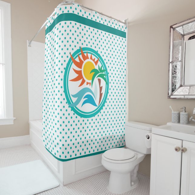 Sun & Surf, Striped Border Shower Curtain (In Situ)