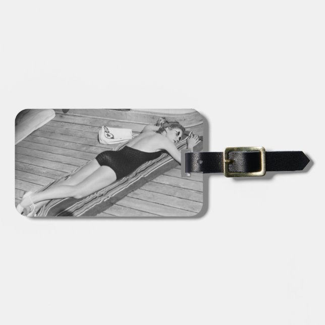 Sun Tanning Woman Luggage Tag (Front Horizontal)