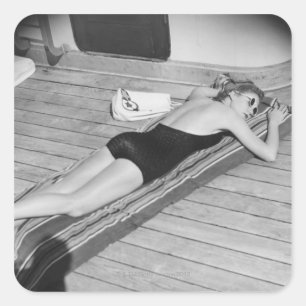 Sun Tanning Woman Square Sticker