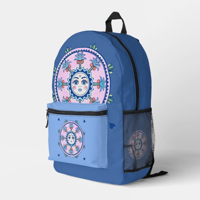 Sun Tarot Art Boho Printed Backpack (Back Corner Right)