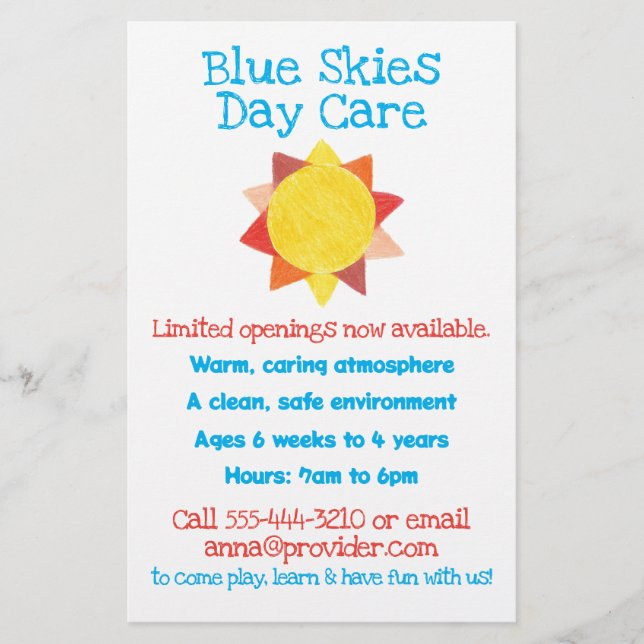 Sun theme child care flyer (Front)