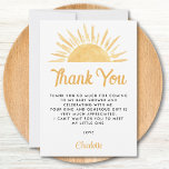 Sun-Themed Baby Shower Thank You<br><div class="desc">This sun-themed boy's baby shower thank you card features a yellow watercolor sun and stylish typography. Easily customisable. The back is decorated with a sun pattern. Original Watercolor © Michele Davies.</div>