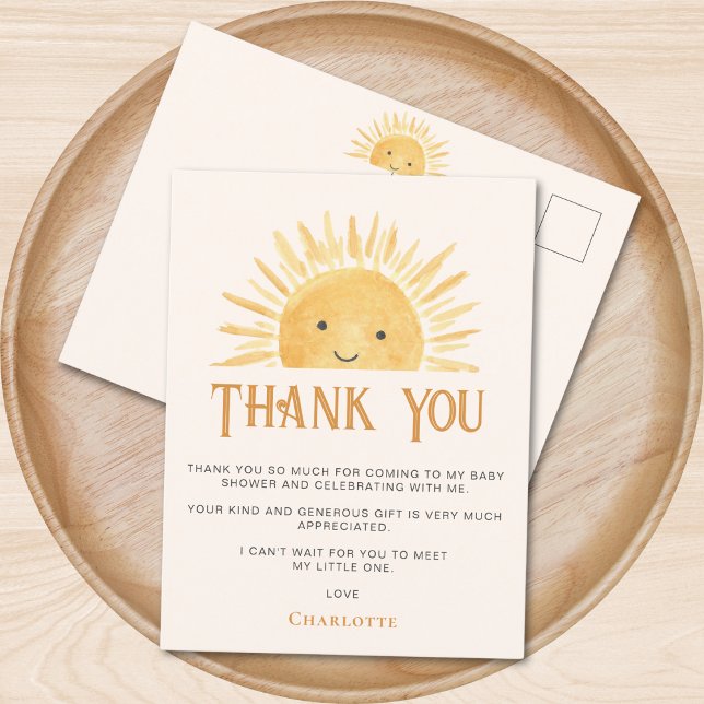 Sun-themed Baby Shower Thank You Postcard (Creator Uploaded)