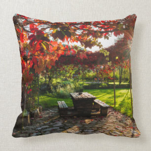 Sun through autumn leaves, Croatia Cushion