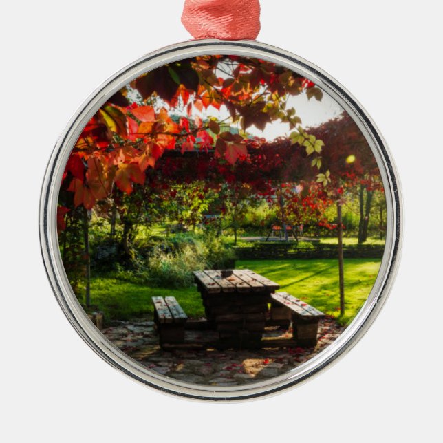 Sun through autumn leaves, Croatia Metal Tree Decoration (Front)