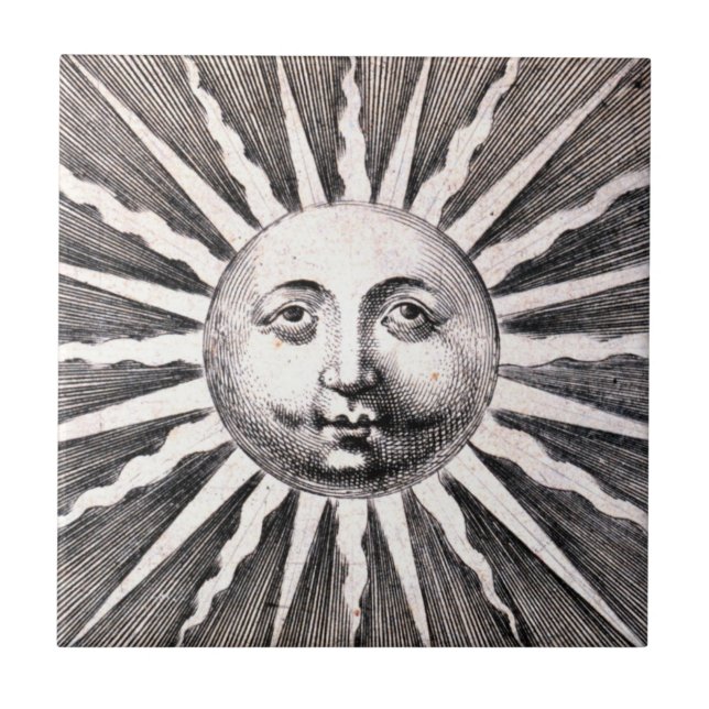 Sun Tile Vintage Woodcut Sun Illustration (Front)