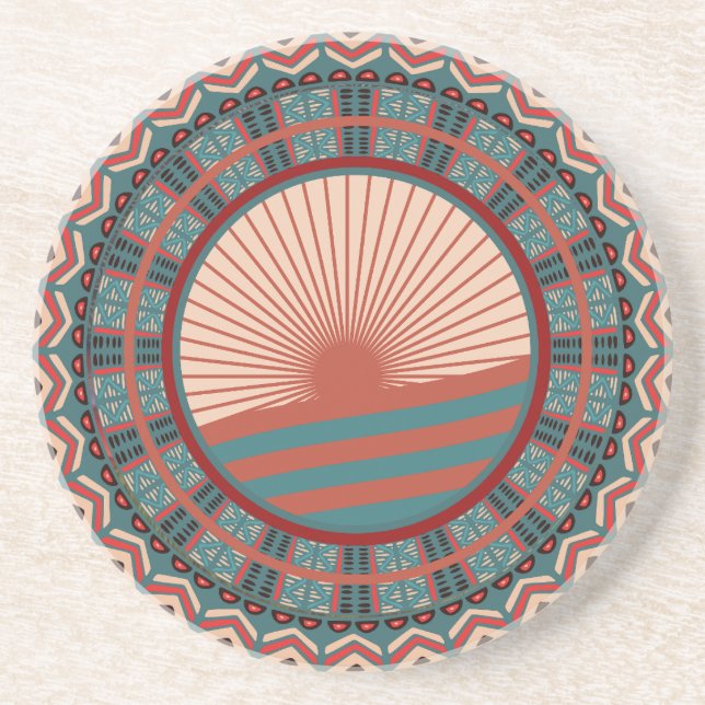 Sun Tribal Mandala Sandstone Coaster (Front)