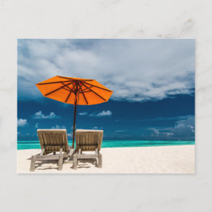 Sun Umbrella On Sandy Beach Maldives Postcard