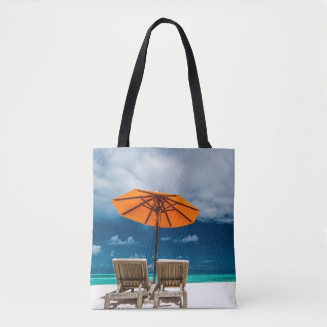 Sun Umbrella On Sandy Beach |Maldives Tote Bag (Front)