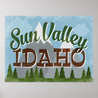 Sun Valley Idaho Fun Retro Snowy Mountains