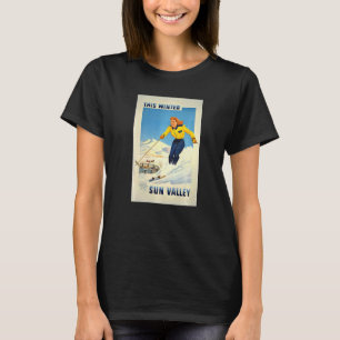 Sun Valley This Winter Woman Skiing Retro Vintage T-Shirt
