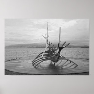 Sun Voyager Sculpture, Reykjavik, Iceland, B/W Poster