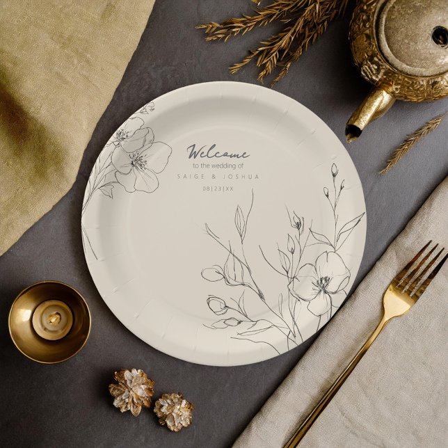 Sun-Washed Garden Wedding Floral Border ID1283 Paper Plate (Creator Uploaded)