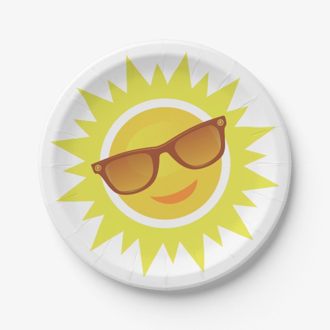 Sun Wearing Sunglasses Paper Plate (Front)