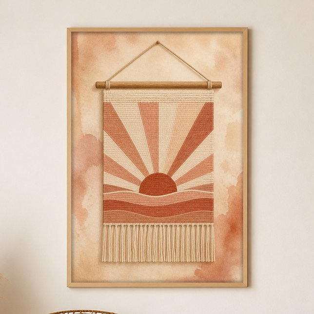 Sun Weaving on the Wall Gouache Boho Art Poster (Shown framed for scale. Poster ships unframed; frames are an optional add-on.)
