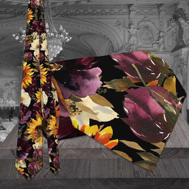Sun & Wine Wedding Black Neck Tie (Creator Uploaded)