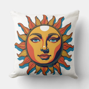 Sun with a face (retro 70s style summer) cushion