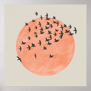 Sun with Flock of Birds Poster