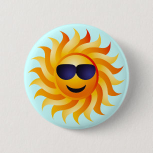 SUN WITH SHADES ON 6 CM ROUND BADGE
