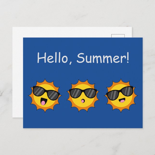 Sun with Sunglasses Happy Emoji Faces Personalise Holiday Postcard (Front/Back)