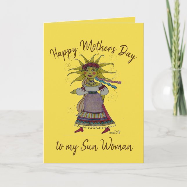 Sun Woman Ukrainian Folk Art Mothers Day Card (Front)