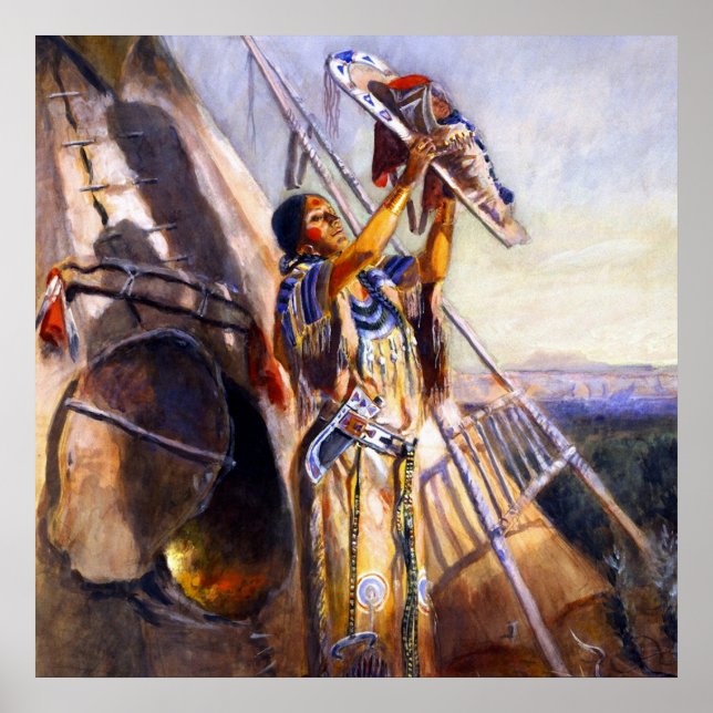 “Sun Worshiping in Montana” by Charles Russell Poster (Front)