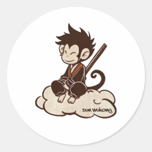 Sun Wukong Surfing On A Cloud Monkey King Chinese Classic Round Sticker