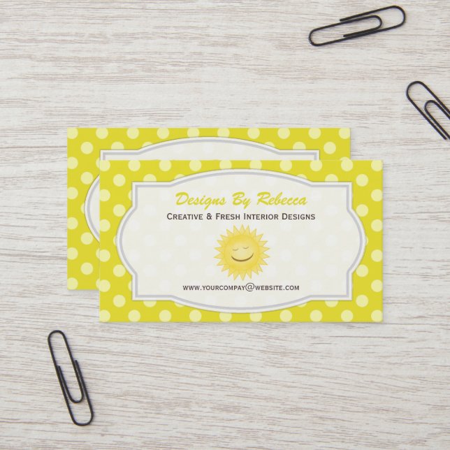 Sun & Yellow Polka Dot Business Card (Front/Back In Situ)