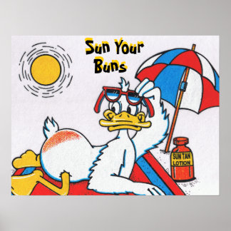 Sun Your Buns Vacation Humour Poster