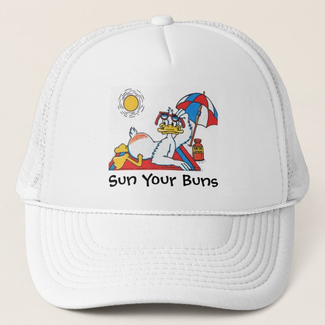 Sun Your Buns Vacation Humour Trucker Hat (Front)