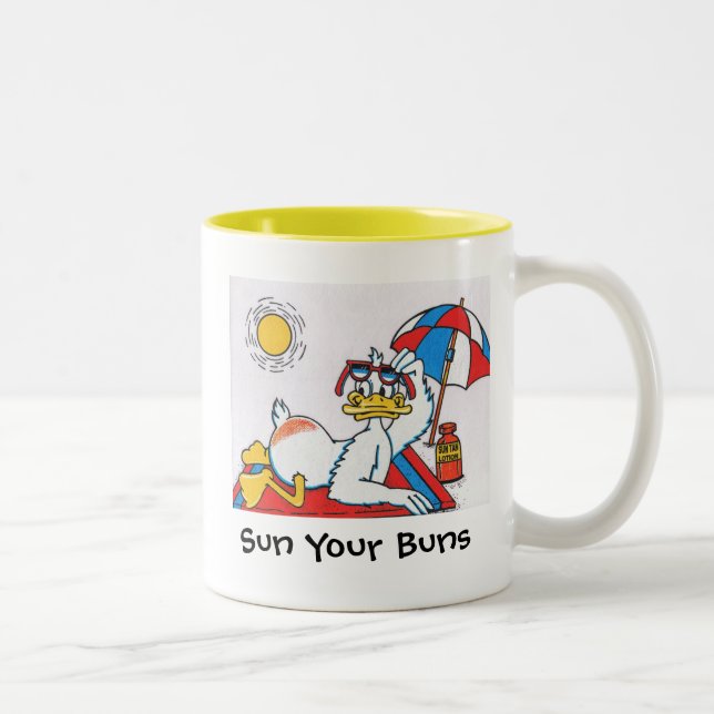Sun Your Buns Vacation Humour Two-Tone Coffee Mug (Right)