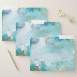 Sunbaked Mint And Gold Abstract Watercolor Art File Folder