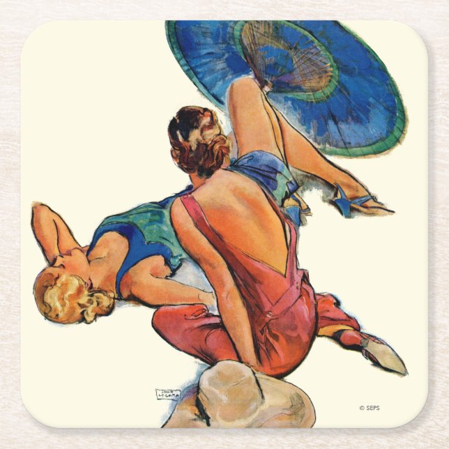 Sunbathers Square Paper Coaster (Front)