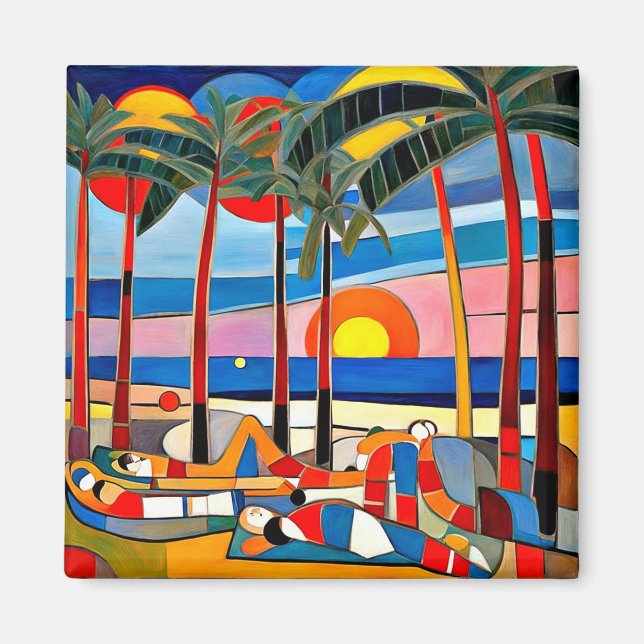 Sunbathing at sunset magnet (Front)