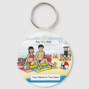 Sunbathing - Couple Cartoon by PrintedPerfection Key Ring