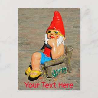 Sunbathing garden gnome postcard