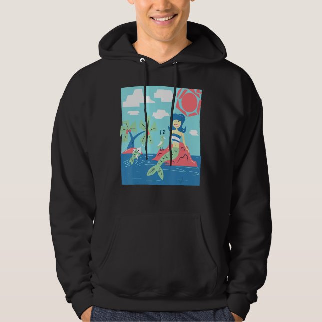 Sunbathing Mermaid On Tropical Island Beach Mid Ce Hoodie (Front)