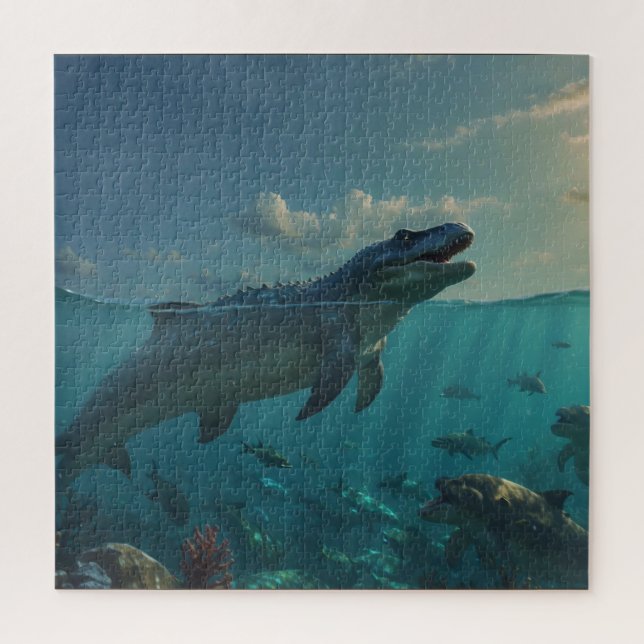 Sunbathing Mosasaur (Dinosaur Art) Mug Jigsaw Puzzle (Vertical)