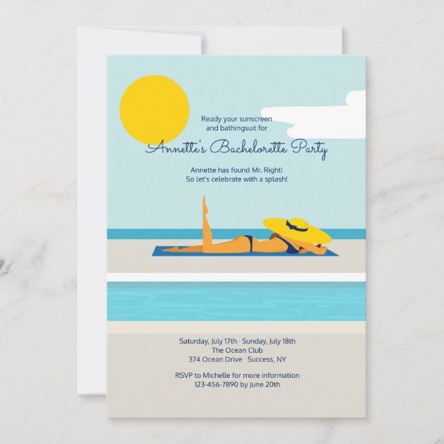 Sunbathing Pool Party Invitation (Front)