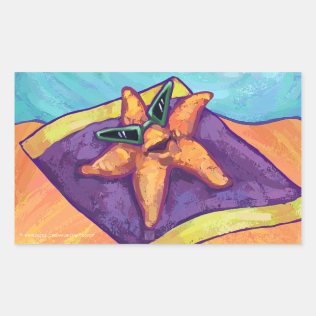 Sunbathing Starfish Rectangular Sticker (Front)